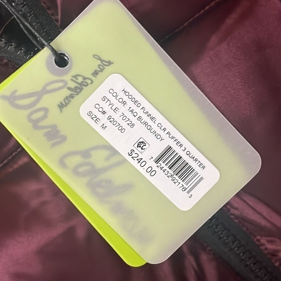 Brand New Sam Edelman Hooded Funnel Zippered Puffer Coat Jacket Burgundy Sheen - Picture 6 of 13